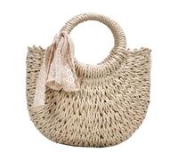 ifundom Lightweight White Women Handbag Woven Cross-body Bag Polyester Material Stylish Casual Chic Beach Bag Easy to Carry for Summer Outings