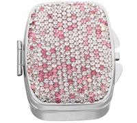 ifundom Luxury Mini Pill Case with Rhinestone Design, Compact Lightweight Metal Medicine Planner with Multiple Compartments, Elegant Travel Vitamin Organizer for Daily Use and On-the-go
