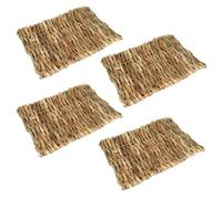 ifundom Mat Bedding 4pcs Grass and Hand Woven Rectangular Hamster for Rest Relax Safe and Edible Small Pets inside Cage for Guinea Pig and