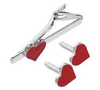 ifundom Men’s Heart-Shaped Alloy Cufflinks and Necktie Clip Set for Business, Wedding, and Anniversary - Romantic Crimson Tie Pin Clips, Formal Shirt Accessories
