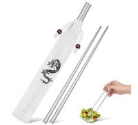 ifundom Metal Chopsticks Cooking Chopsticks Non- Design with Dragon Pattern and Comfortable Feel , Lightweight Silver with Cloth Bag for Gifting and Family Use