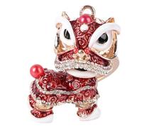 ifundom Metal Lion Dance Keychain with Red Rhinestones, Unique Key Pendant for Car and Bag Accessories, Creative Chinese Style Key Ring Decoration