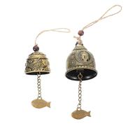 ifundom Metal Wind Chime Hanging Bells 2Pcs with Retro Chinese Buddhist Head and Double Fish Design for Outdoor Garden Patio Home Decor