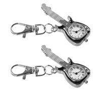 ifundom Mini Guitar Quartz Watch Keychain for Men 2pcs Metal Pendant | Secure Attachment Style, Vintage Retro Punk for Daily Commutes and Outdoor Activities, Music Enthusiasts