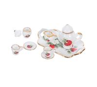 ifundom Miniature Porcelain Tea for Dollhouse Ceramic Teacup Saucer Teapot and Tray Pretend Play Kitchen Accessory for Tea Party and Creative Role Play