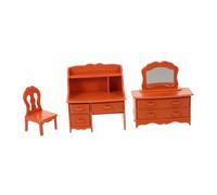 ifundom Miniature Vanity Furniture Dollhouse Dressing Table with Stool Mirror Lightweight Portable Makeup Table Model for Bedroom Decoration Collectors