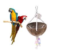 ifundom Nature Coconut Shell Parrot Swing Bird Nest with Grind Stone Beads Easy Attachment for Cage for Parrots and Small Birds Durable and Engaging Pet Supplies