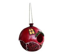 ifundom Outdoor Pomegranate Bird Nest Durable Resin Birdhouse for Garden Weather Resistant Hanging Adornment for Bird Feeding and Pet Shops Vibrant Red Design