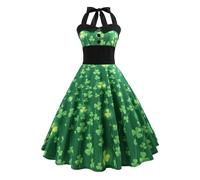 ifundom Pack of 1 Chest Wrapped Green Clover Sleeveless for High Grass Sleeves Hanging Favour Printed Straps Waist Swing Dresses Patricks Retro Irish Holiday Size Patrick's Vintage Neck