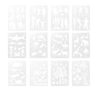 ifundom Painting Stencils Projects Embellishing Tool 12pcs Easy to Use White Figure and Plant Drawing Templates for Art and Craft