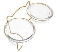 ifundom Pet Food Container Double Slant Design Bowl Elevated Creative Glass and Metal Easy to Wash Protecting Pets Neck for Dogs and Cats