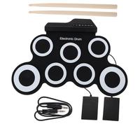 ifundom Portable Usb Electronic Hand Roll up Drum Set Silicone Practice Drum Kit Foot Pedal Black Color for Beginners and Music Enthusiasts