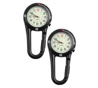 ifundom Quartz Fob Watch Night Light Feature Included Black Stainless Steel Clip-on 2pcs with Fluorescent Dial for Outdoor Belt and Backpack, for People Who Love Mountaineering