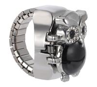 ifundom Retro Owl Pattern Finger Ring Watch with Movement Black Miniature Decorative Timepiece for Halloween Birthday Christmas