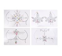 ifundom Rhinestone Stickers Gem Stickers 4 Sets Acrylic Breast Jewels Chest Decals Silver Festive for Body Decoration Suitable for Festivals and Bars