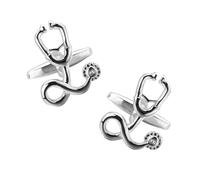 ifundom Silver Cufflinks for Men in Stainless Steel with Creative Stethoscope Design, Fashion Shirt Accessories for Formal Occasions and Business Meetings