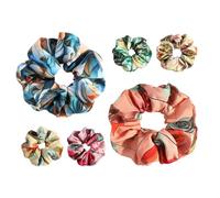 ifundom Soft Ponytail Holder 6Pcs Floral Hair Scrunchies Tropical 3D Print Elastic Hair Bands for Women Holiday Style Blue Yellow Green Orange