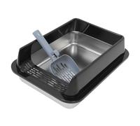 ifundom Stainless Steel Cat Litter Box Deep Tray Indoor Cat Toilet for Kitten and Hamster Pet Toilet Accessory