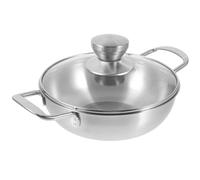 ifundom Stainless Steel Double Handle Wok Pan for Kitchen Cooking with High Temperature Tolerance and Easy to Clean Surface, Round Flat Design Suitable for Household and Outdoor Use