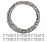 ifundom Stainless Steel Wire Rope Cable 30 7x7 Strand Core with Double Holes Crimping Sleeves, Sturdy and Flexible Silver Garden Wire for Climbing Plants and Outdoor Construction Use