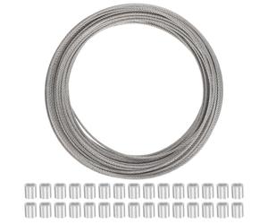 ifundom Stainless Steel Wire Rope Cable 30 7x7 Strand Core with Double Holes Crimping Sleeves, Sturdy and Flexible Silver Garden Wire for Climbing Plants and Outdoor Construction Use