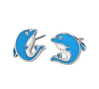 ifundom Sterling Silver Dolphin Earrings for Women, Blue Crystal Studs, S925 100% Silver Ear Studs, Hypoallergenic Jewelry for Daily Wear and