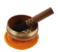 ifundom Tibetan Handmade Copper Singing Bowl Set for Meditation and Yoga, 8cm Orange Sound Bowl with Mallet and Colorful Cushion, Multi-function Buddhist Sound and Healing Accessory