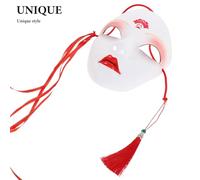 ifundom Traditional Chinese Hand-Painted Full Face Mask for Adults, Red Fan Beauty Design Hanfu Cosplay Accessory, Halloween Party Decorative Masquerade and Stage Performance Prop