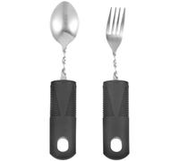 ifundom Tremble Proof Adaptive Cutlery Set for Disabled Elderly - Stainless Steel Fork and Spoon with Black Rubberized Bendable Large Handles, Eating Aid Utensils for Disability