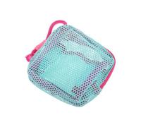 ifundom Turquoise Mesh Makeup Bag with Rose Pink Lanyard Lightweight Travel Organizer Pouch for Toiletries Data Cables and Accessories Compact Portable Cosmetic Storage for Home Office and