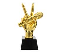 ifundom Unique Golden Resin Microphone Trophy for Singing Competition with V Gesture Design, Party Decoration and Photo Opportunity, for School Events and Corporate Ceremonies