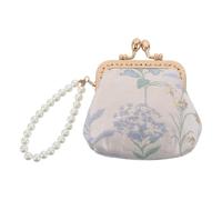 ifundom Vintage Floral Brocade Wallet with Pearl Wristlet Compact Japanese Coin Purse with Kiss Lock Closure Small Clutch Pouch for Women S Cash Jewelry and Keys Elegant Evening Accessory