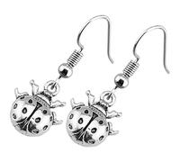ifundom Vintage Ladybug Dangle Earrings for Teen, 1 Pair Handmade Silver Hook Earrings, Cute Statement Jewelry for Women