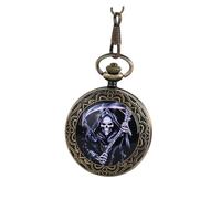 ifundom Vintage Retro Pocket Watch with Engraved Ghost Design and Antique Bronze Chain Compact Classic Fob Watch for Men Suitable Gift for Birthday Christmas Father Day