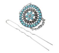 ifundom Vintage Turquoise Hair Fork Chinese Style Hairpin Flower Shape Zinc Alloy Hair Accessory Easy to Put and Take off Unique Retro Design Present