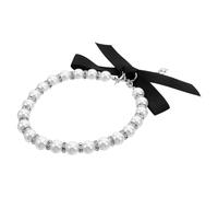 ifundom White Imitation Pearls Dog Cat Necklace Collar with Bling Metal Charms and Ribbon Bow Lightweight Pet Jewelry for Dogs and Cats Stylish Puppy Accessory for Holidays and Costume