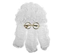 ifundom White Judge Wig with Gold Frame Glasses Synthetic Curly Wig for Men and Women for Halloween Costume Role-playing and Cosplay Events