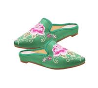 ifundom Women Embroidery Slippers Green Size 41 Pointed Toe Slip-On Casual Home Wearing Shoes Chinese Style