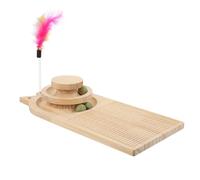 ifundom Wooden Cat Scratching Board 2-layer Turntable Track Balls Interactive Cat Kittens Sturdy Natural Wood Scratch Play Random Color