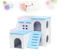 ifundom Wooden Hamster House Double Layer Pet Cottage Safe Chew Hideout for Dwarf Hamsters Animals Blue