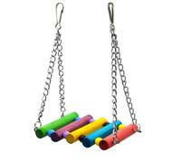 ifundom Wooden Parrot Swing Bird Hanging Swing 2pcs with Colorful Beads and Bell Sturdy Chewing and Adventuring Cage Accessory Random Color for Parakeet and Small Birds