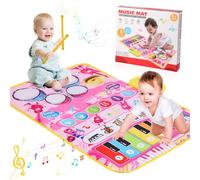 iFunLong Musical Toys Mat for 1 2 3 Year Old Girls, 2 in 1 Baby Piano Drum Mat, 1-6 Year Girls Music Educational Toys, Toddler Toys 1st Birthday Presents Easter Gifts for Kids