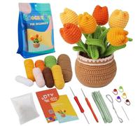 IFUNY Crochet Kits for Beginners Adults,Complete Knitting Kits with Yarn,Crochet Hooks,Step-by-Step Video,Learn to Crochet Starter Kit for Beginners (6 Yellow+Orange+Tangerine Tulip)
