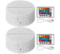 iFutniew 2 Pack 3D Night LED Light Lamp Base + Remote Control + USB Cable, 16 Colors Light Show Display Stand for Acrylic Cracked