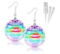 iFutniew Disco Ball Earrings with Colorful Lights, Glow Up for Women Being Spotlight On70s80s Theme School Party