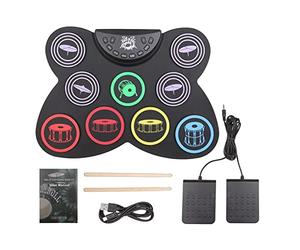 iFutniew Electric Drum Set, 9 Pads Silicon Foldable Electronic Drum with Headphone Jack,Build in Speaker,Foot Pedals,Drum Sticks
