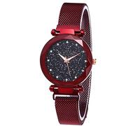 iFutniew Ladies Watch Starry Dial Women Bracelet Watches Magnetic Stainless--Red