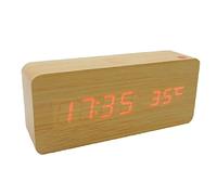 iFutniew Wooden Square Desk Clock LED Digital Display Alarm Clock Temperature Display Clock for Bedroom Decoration Clock Yellow