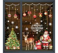 IFXKB Christmas Window Stickers 86 PCS, Reusable Xmas Window Clings Extra Large Decorations, White Snowflake Merry Christmas Tree Window Decals Kid, Double Sided Santa Stick On for Office Glass