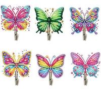 ifymei 6 Pack 5D Diamond Painting Kits for Adults and Kids - Crystal Colourful Butterfly Diamond Art Deco Hooks for Fridge, Walls - Creative Birthday and Christmas Gifts